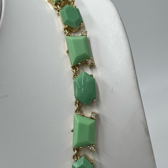 J. Crew Necklace Green Clear Rhinestone Gold Tone Statement Necklace‎ - Picture 7 of 14